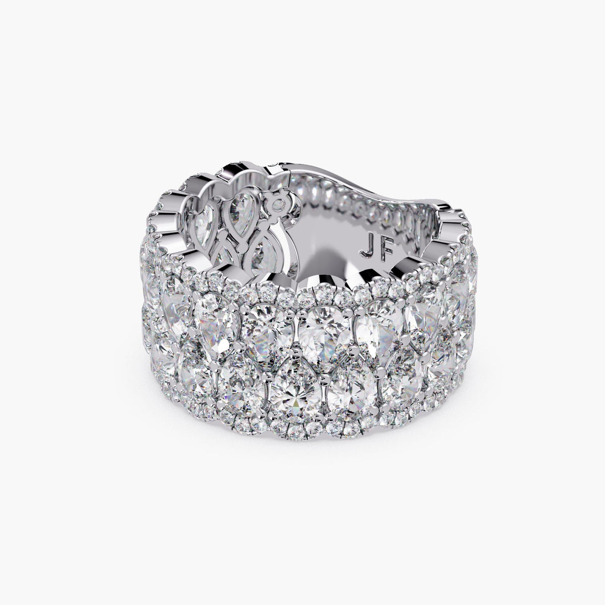 Double row pear diamond ring with pavé diamond accents