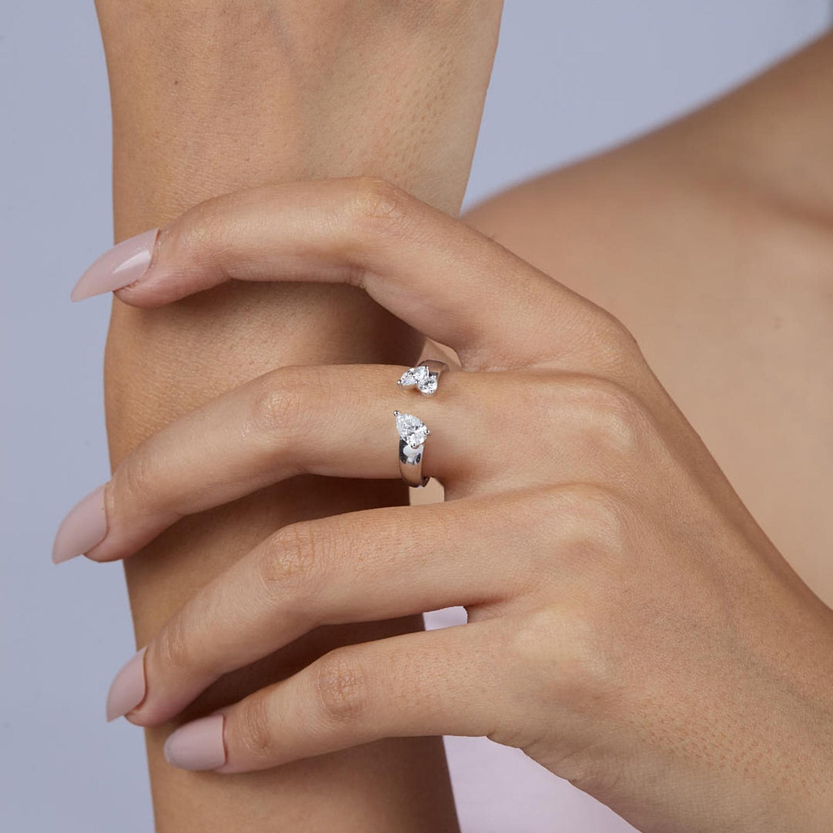 0.60 Ctw Multi-Shape Lab Grown Diamond Open Cigar Band, 14K Gold Everyday Statement Ring