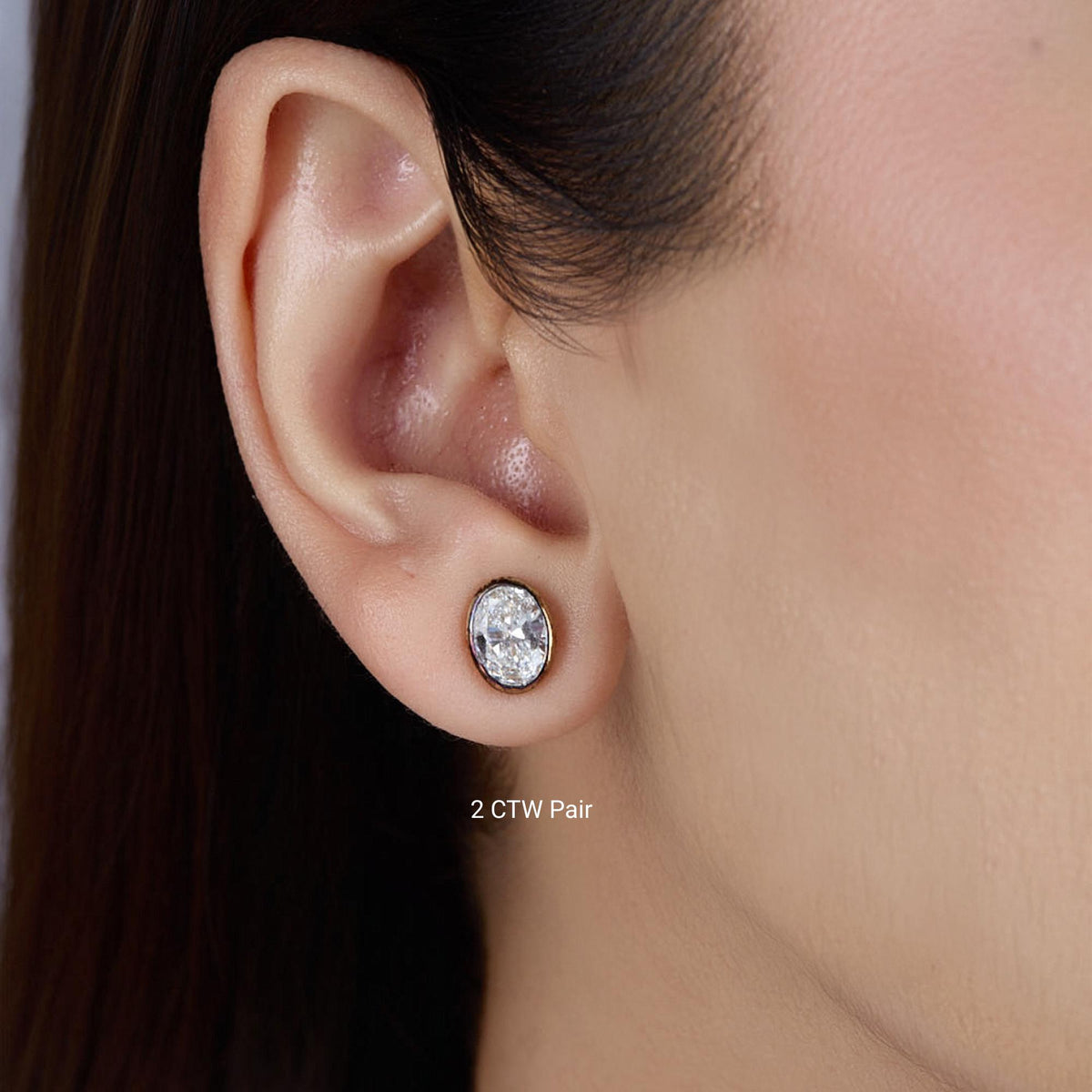 Oval Shape Diamond Studs, 14k Gold Bezel Set Stud Earrings, Oval Lab Grown Diamond Studs, Low Profile Earrings, Bridal Birthday Jewelry Gift