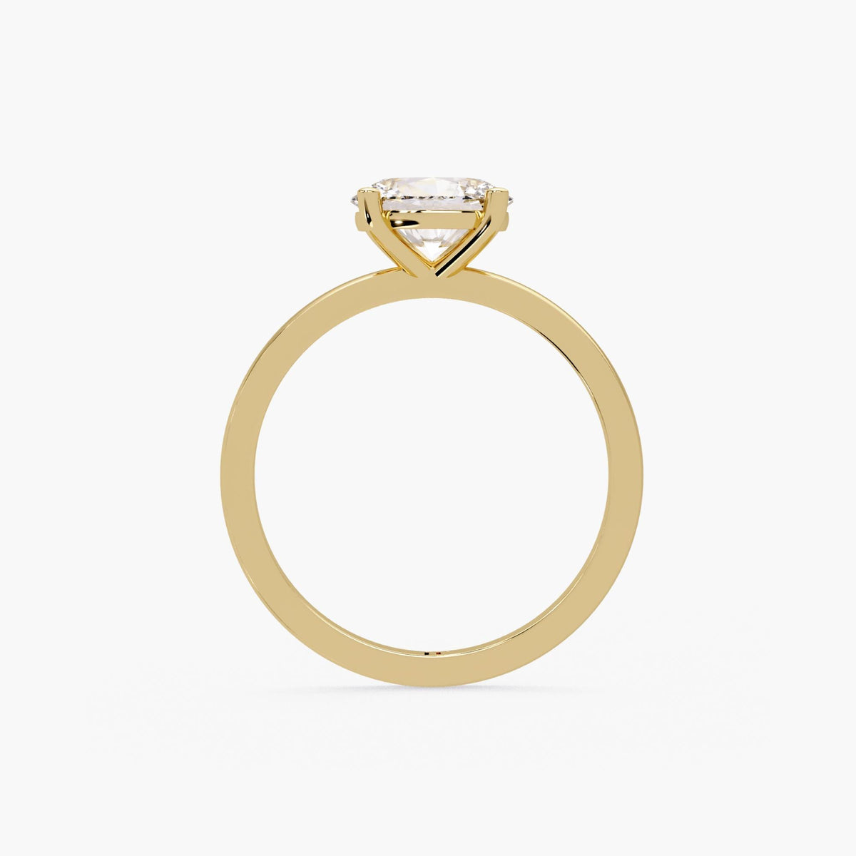 1 CT oval lab grown diamond engagement ring in 14K yellow gold with slim 1.5 mm band and four prong setting