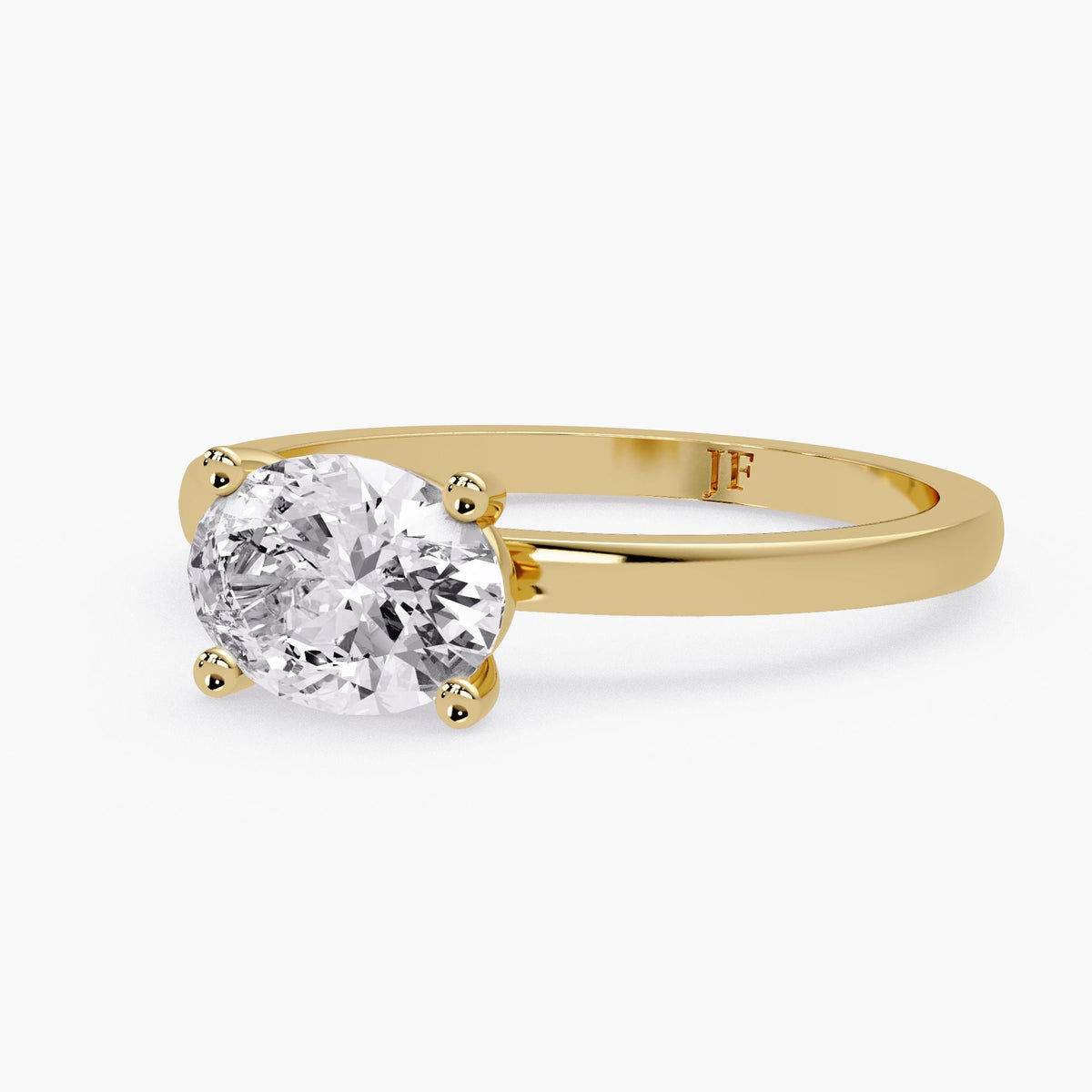 14K yellow gold oval solitaire engagement ring with 1 CT IGI certified lab grown diamond