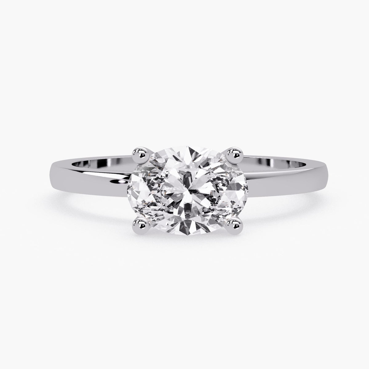 14K white gold oval lab grown diamond engagement ring with classic solitaire setting