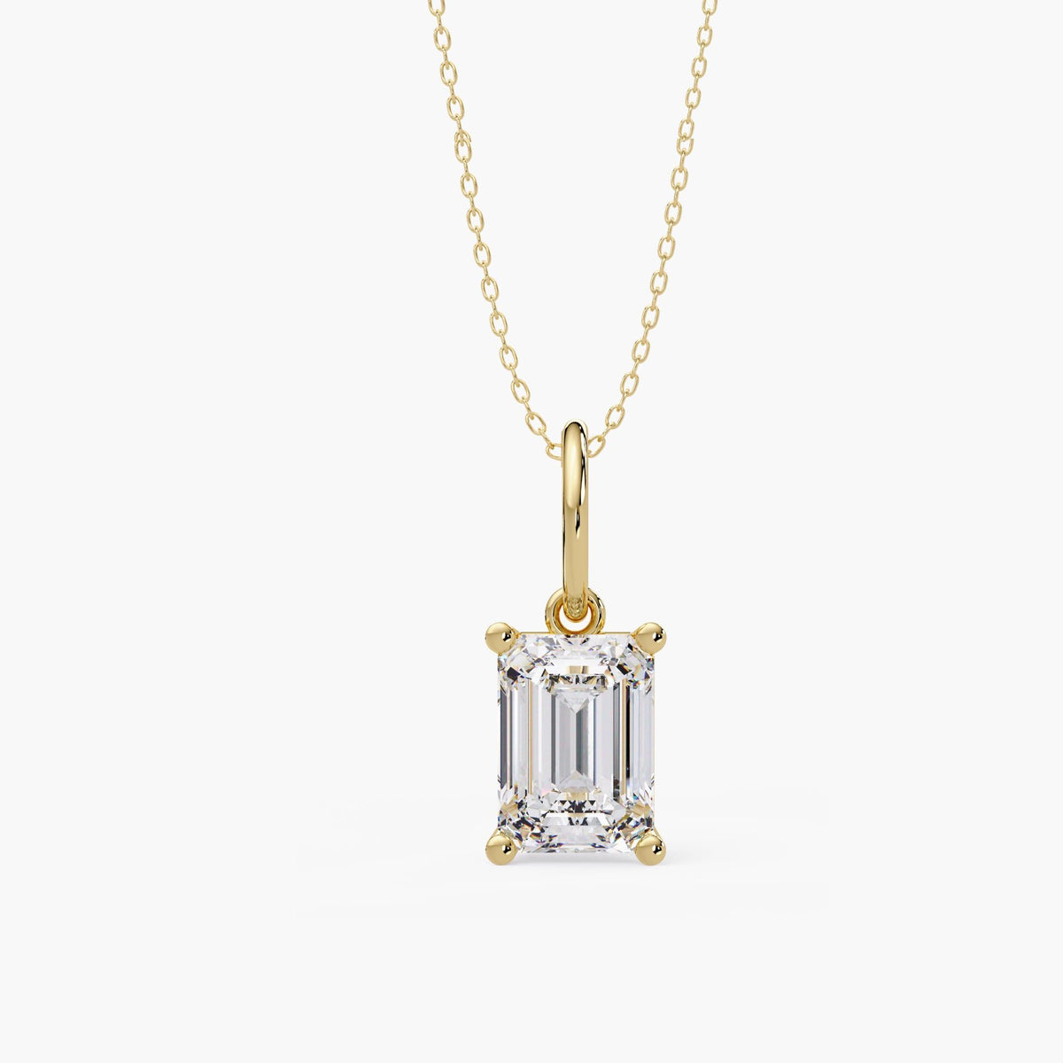 Emerald cut lab grown diamond pendant with four-prong setting