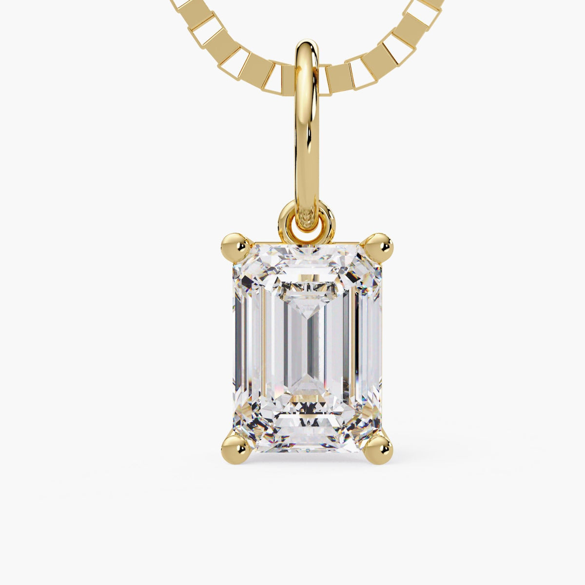 Emerald cut lab grown diamond necklace with adjustable cable chain