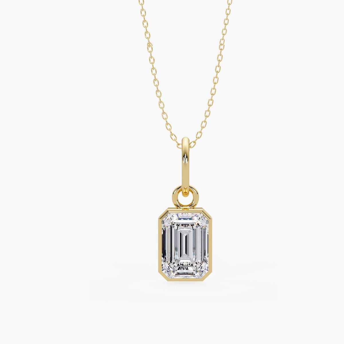 Emerald Cut Lab Grown Diamond Necklace in 14K Yellow Gold with IGI Certified Solitaire Diamond Pendant