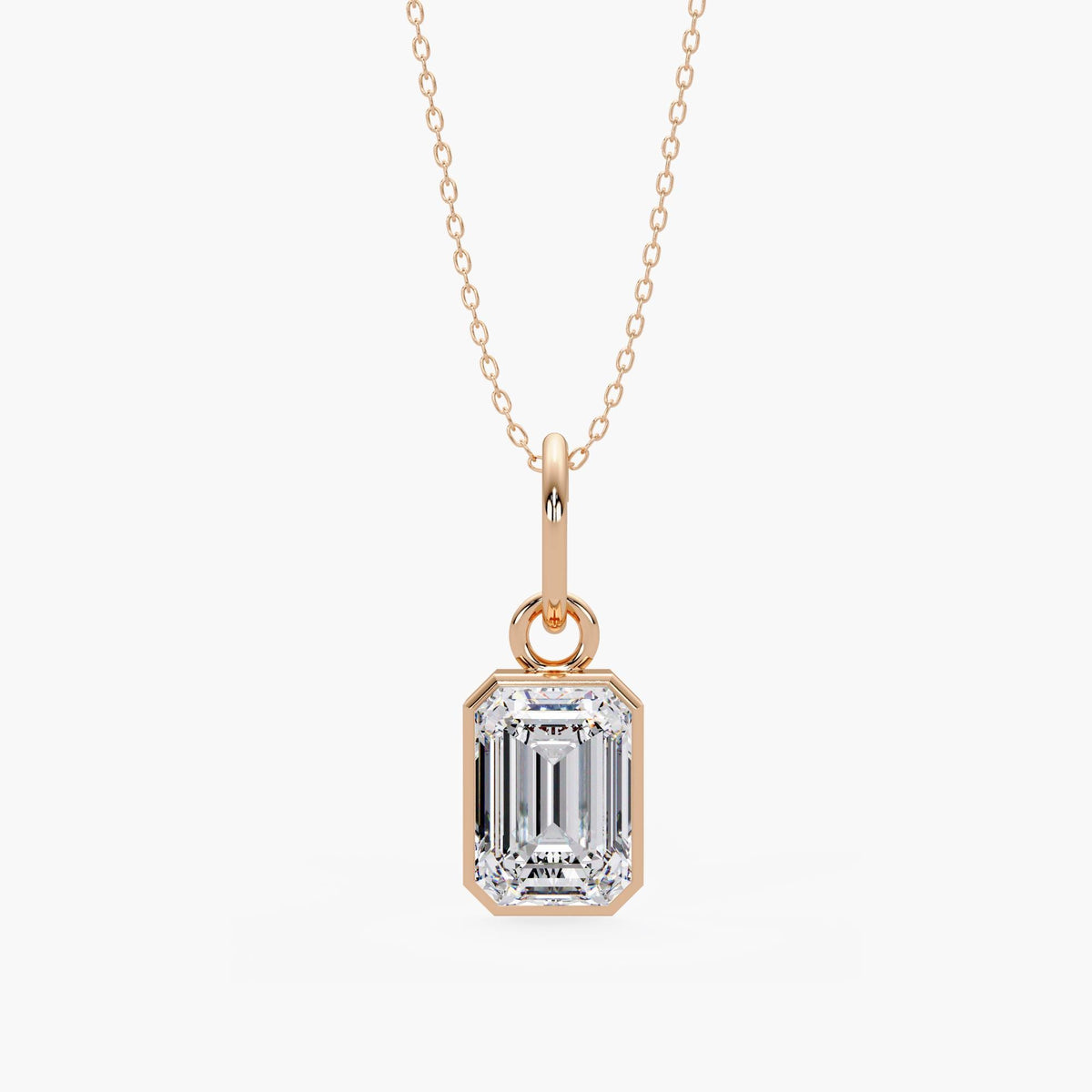 Rose Gold Emerald Cut Lab Diamond Necklace