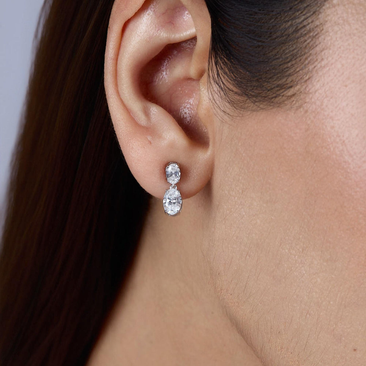 14K Gold Oval Lab Diamond Drop Earrings: Two-Stone Dangle Studs