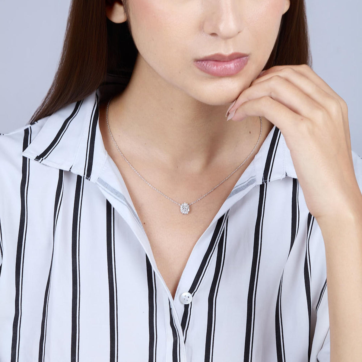 14K Gold Oval Natural Diamond Halo Pendant Necklace, 0.70 CTW, 16-18 Inch