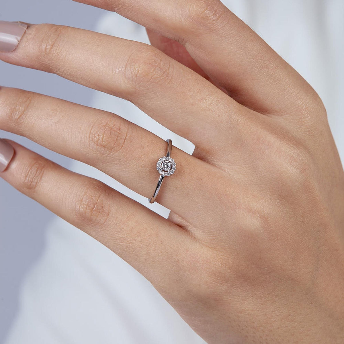14k Solid Gold 0.10 CT Round Halo Diamond Engagement Ring Minimalistic Halo Dainty Diamond Engagement Ring Promise Ring Gift For Her