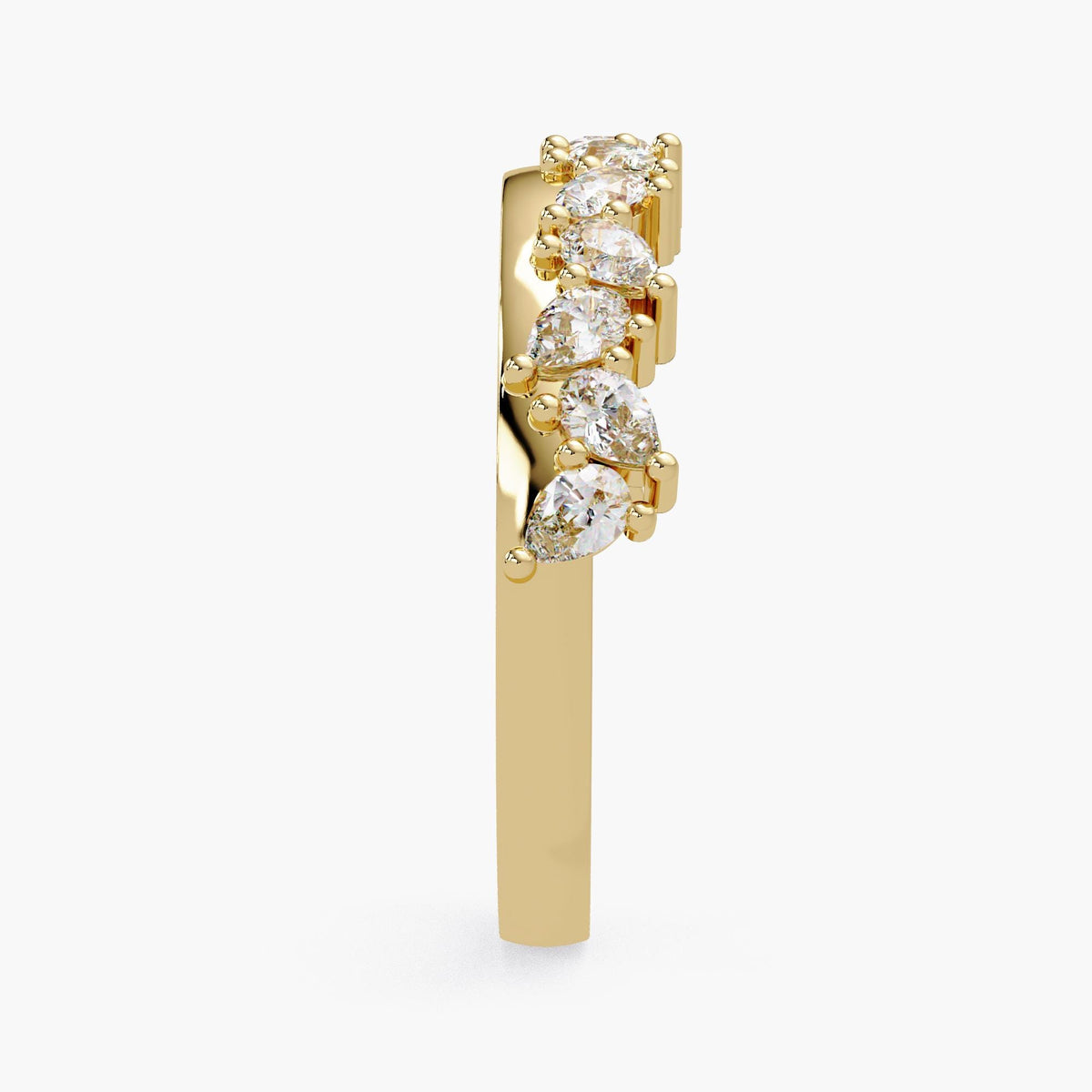 A gold ring with a row of small diamonds or gemstones set in it.