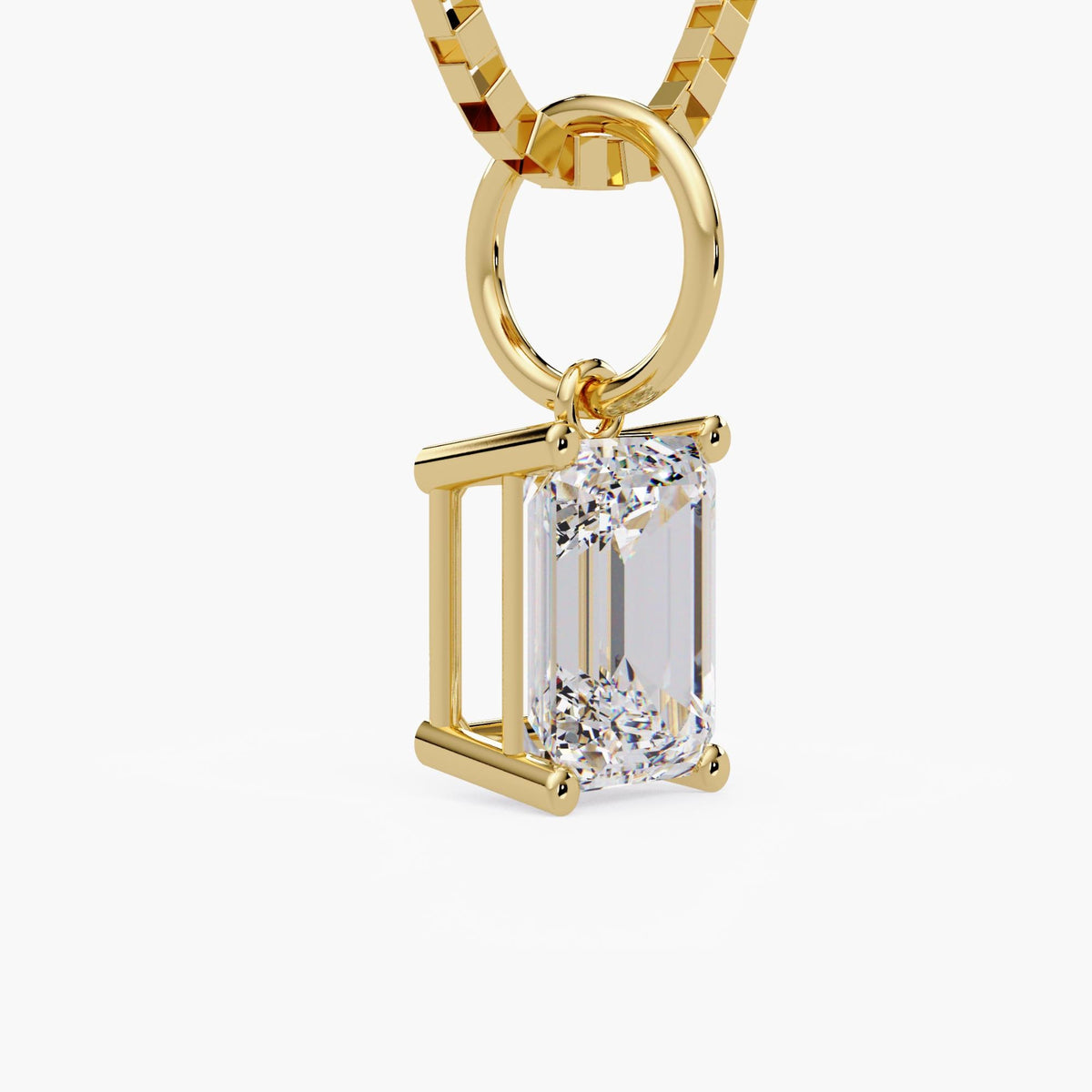 14K yellow gold emerald cut solitaire diamond pendant