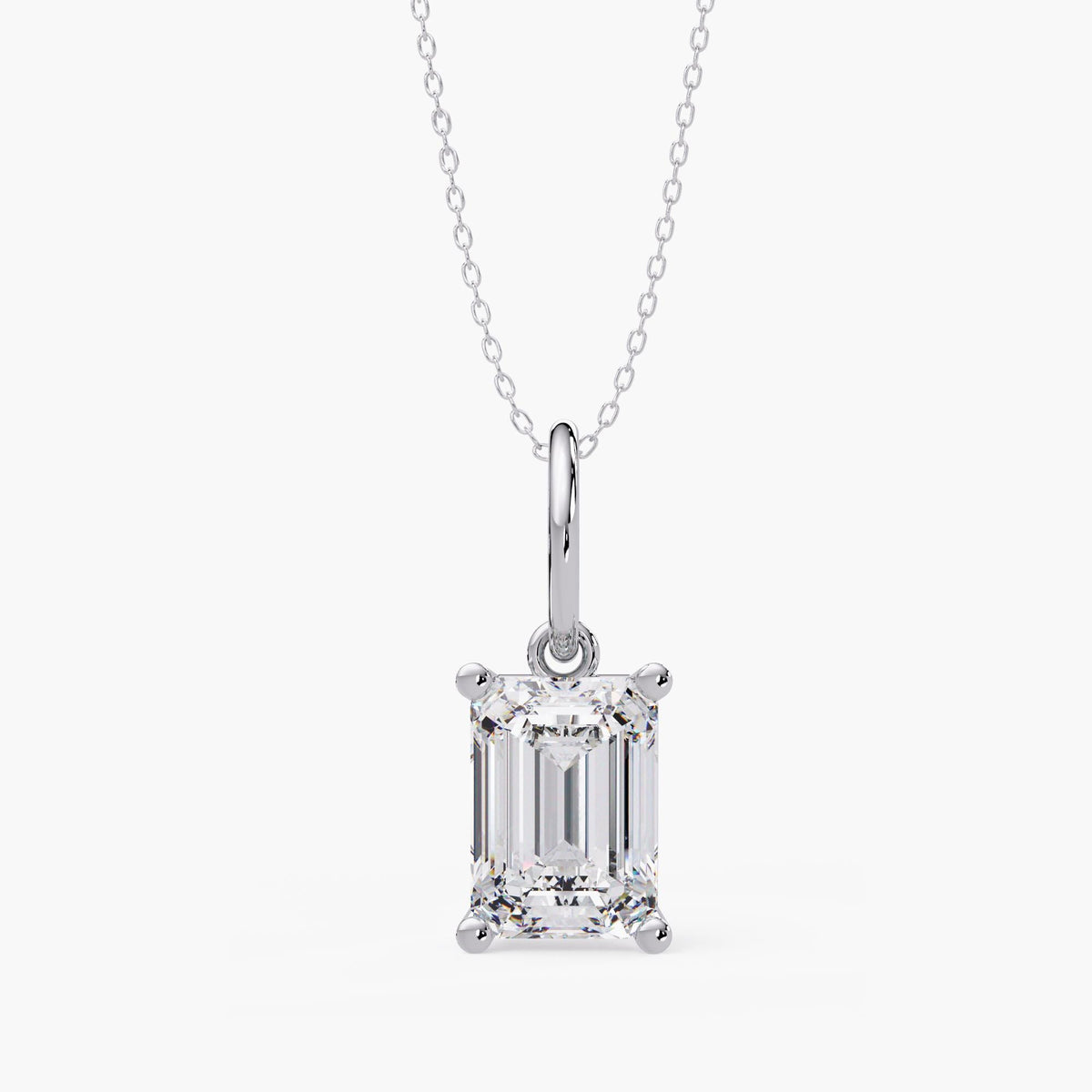 14K white gold emerald cut diamond necklace