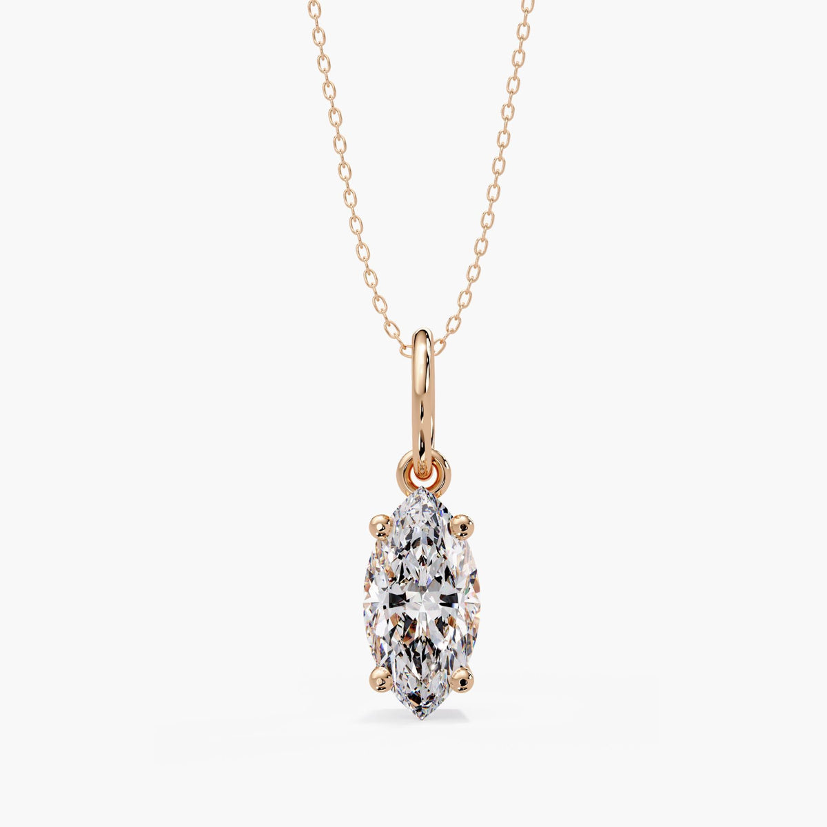 Marquise cut lab grown diamond pendant in 14K rose gold