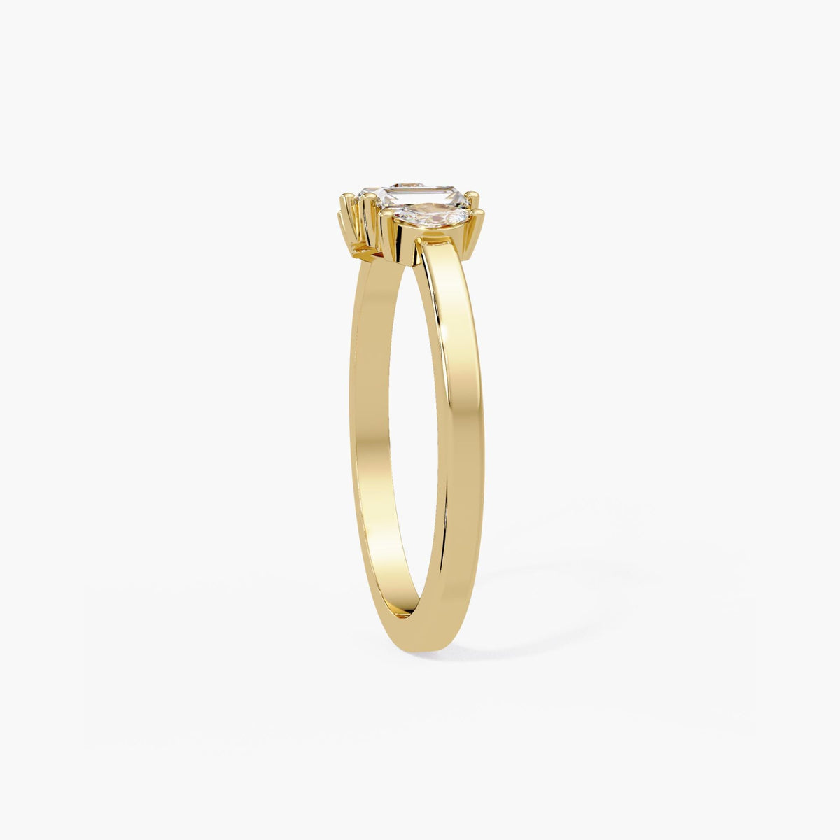 Mixed Cut Lab Grown Diamond Ring worn on hand, modern five stone anniversary band in 14K solid gold