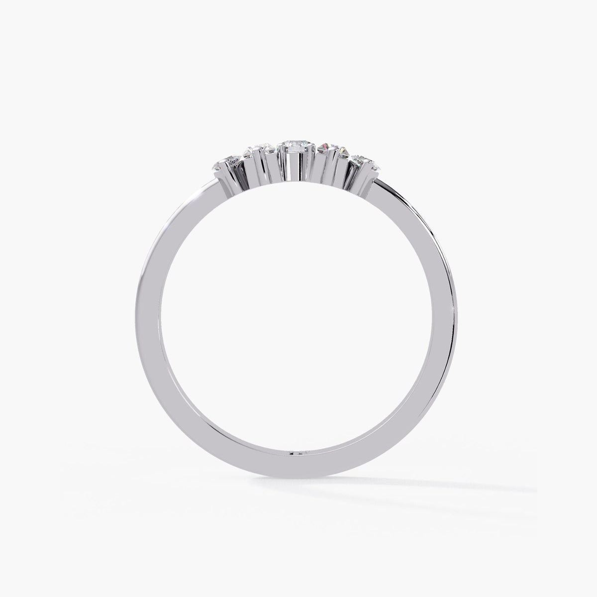 Unique bridal ring featuring five lab grown diamonds in a prong setting.