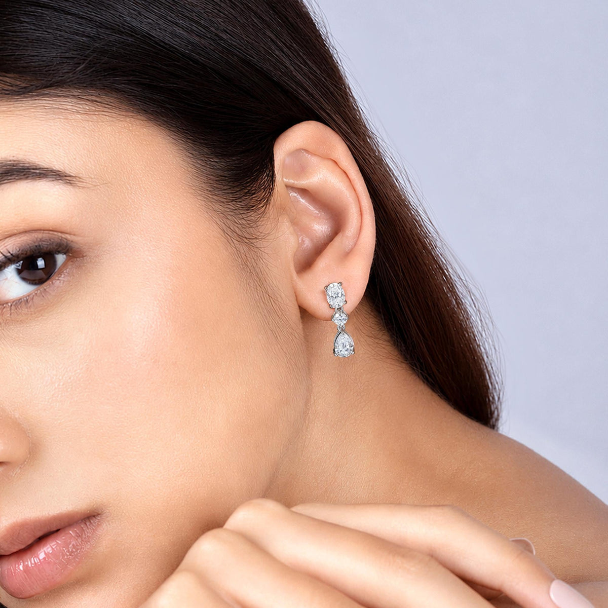 Multishape Lab Diamond Drop Earrings, 3.25 CTW Pear and Oval Lab Grown Diamond Drop Earrings