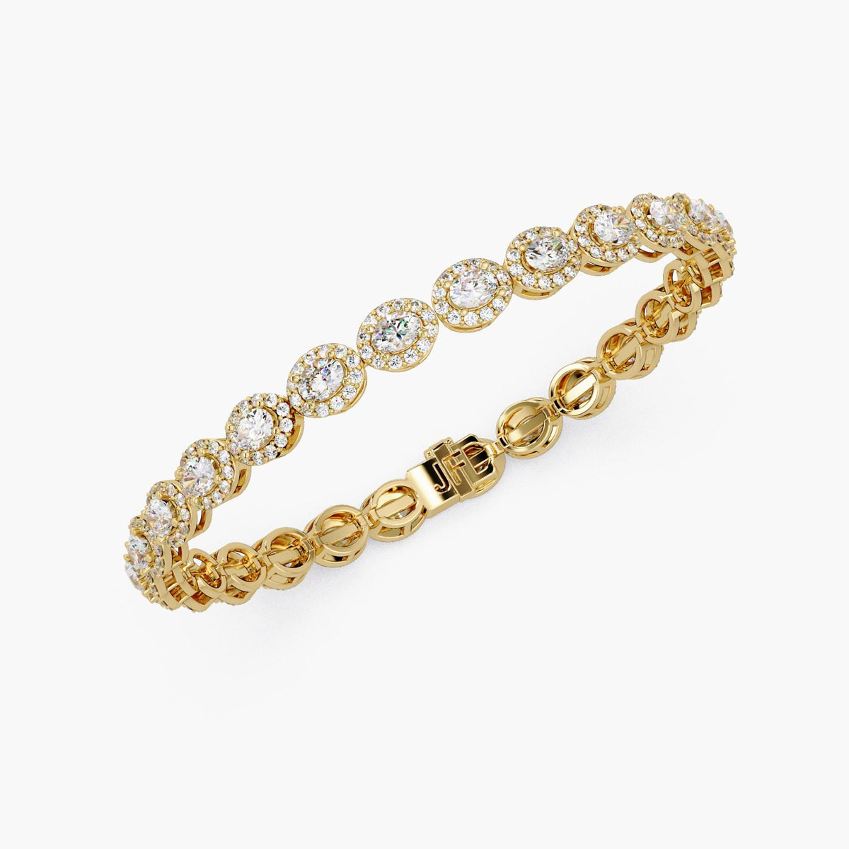 Solid Gold Tennis Bracelet / Oval Halo Diamond Bracelet
