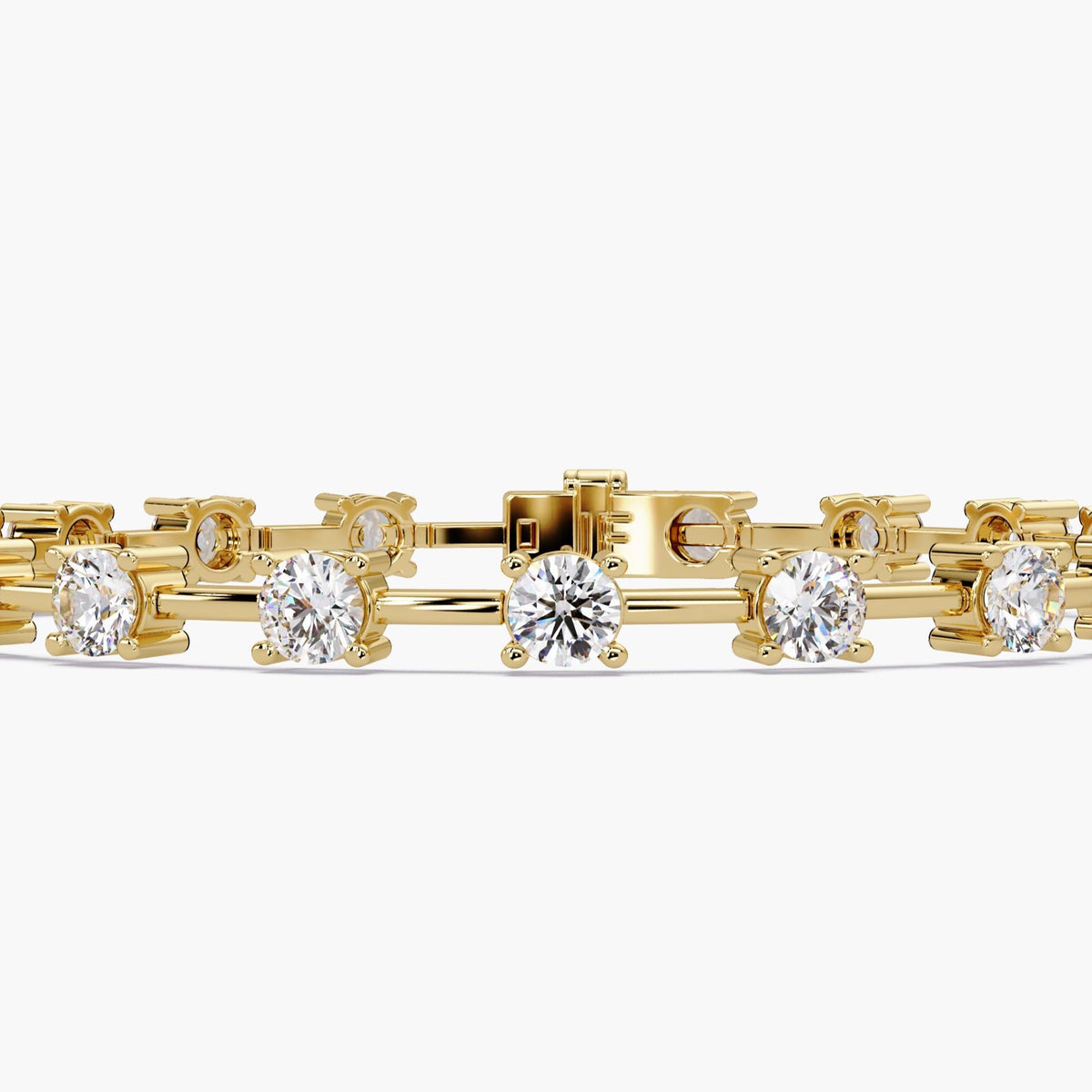 Round lab grown diamond tennis bracelet in 14K yellow gold with bar link design