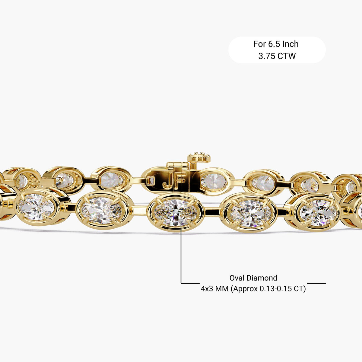 14K gold oval tennis bracelet with 4x3 mm oval lab grown diamonds