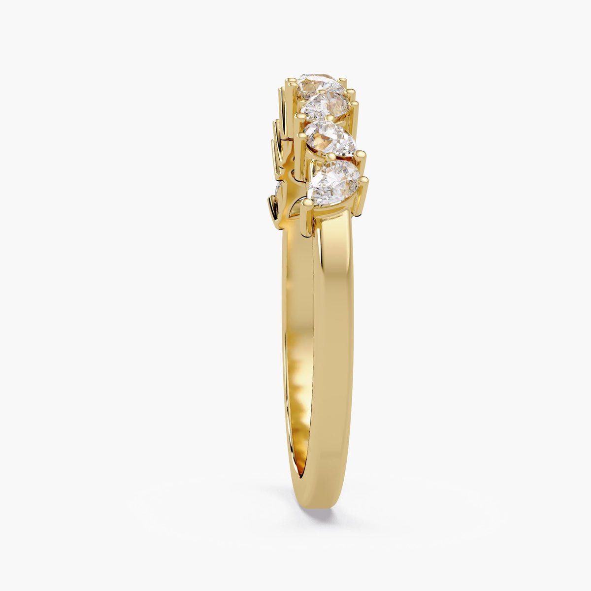 14K Solid Gold Half Eternity Pear Diamond Ring with shared prong setting and slim band