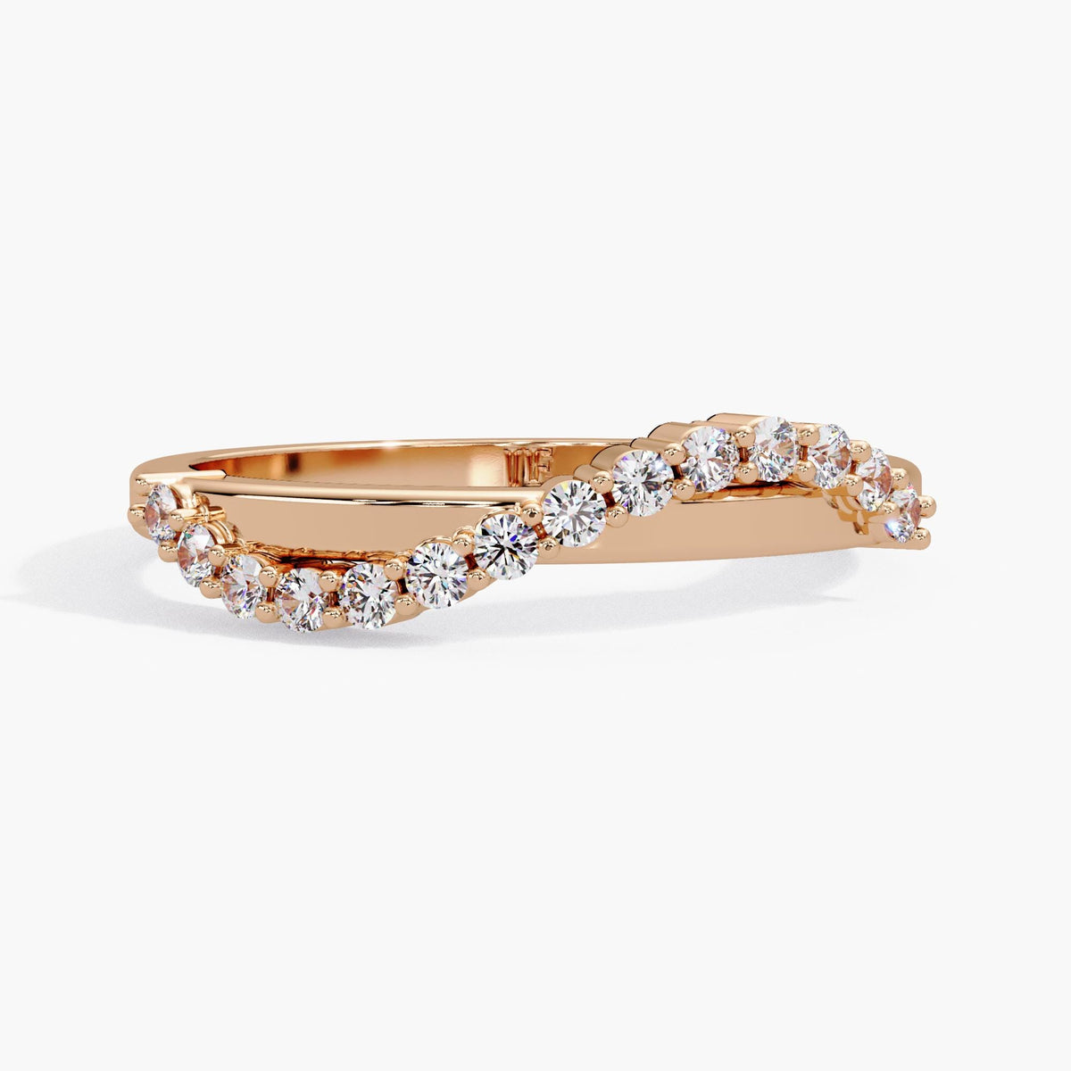 14K Rose Gold Curved Diamond Wedding Band with pavé set Lab Grown Diamonds
