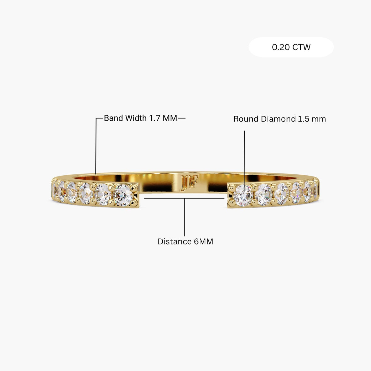 14K Solid Gold Open Gap Diamond Ring, 0.20 CT Lab Grown Diamond Open Cuff Ring, Stackable Wedding Band, Spacer Ring