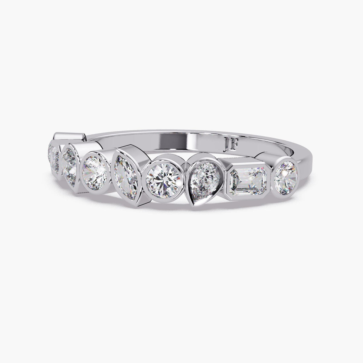 White Gold Diamond Band / Mixed Shape Diamond Ring / Mixed Cut Ring / Bezel Diamond Wedding Band / Lab Grown Diamond Ring