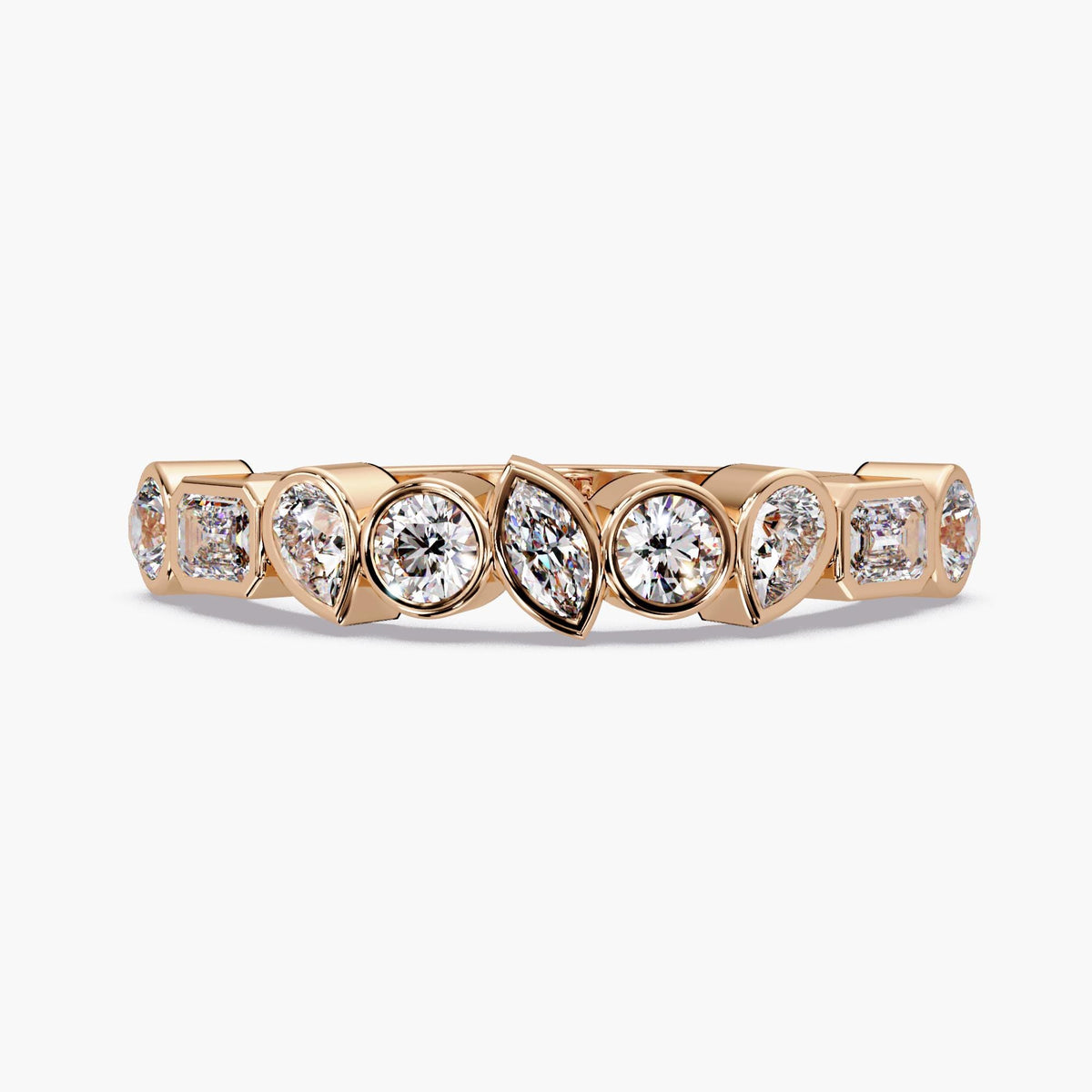 Rose Gold Mixed Shape Diamond Ring / Bezel Diamond Band / Multi Stone Wedding Band / Lab Grown Diamond Ring / Stackable Band
