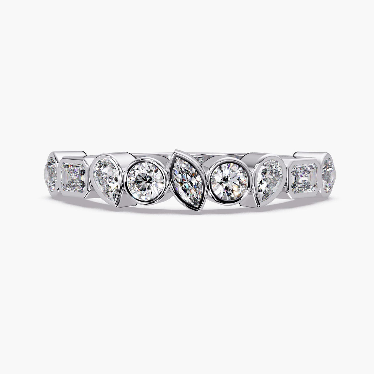 White Gold Mixed Shape Diamond Ring / Bezel Wedding Band / Mixed Cut Diamond Band / Stackable Diamond Ring / Lab Grown Diamond Band
