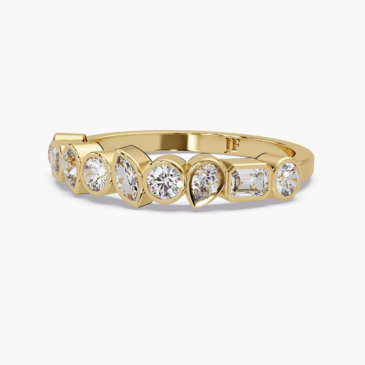 14K Gold Multi Stone Ring / Mixed Cut Diamond Ring / Bezel Diamond Band / Geometric Diamond Ring / Stackable Wedding Band