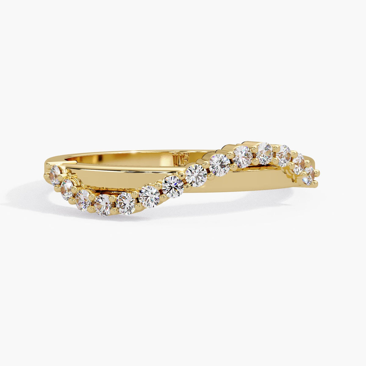 14K Solid Gold Curved Diamond Wedding Band with 0.20 CT Lab Grown Round Diamonds in a pavé setting