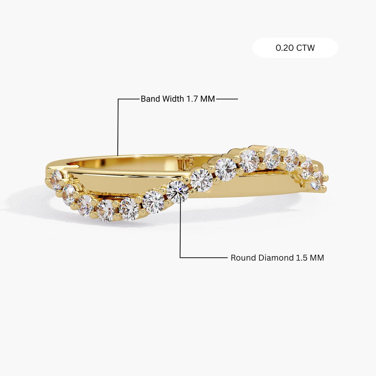 14K Yellow Gold Wave Diamond Ring with 14 Lab Grown Round Diamonds