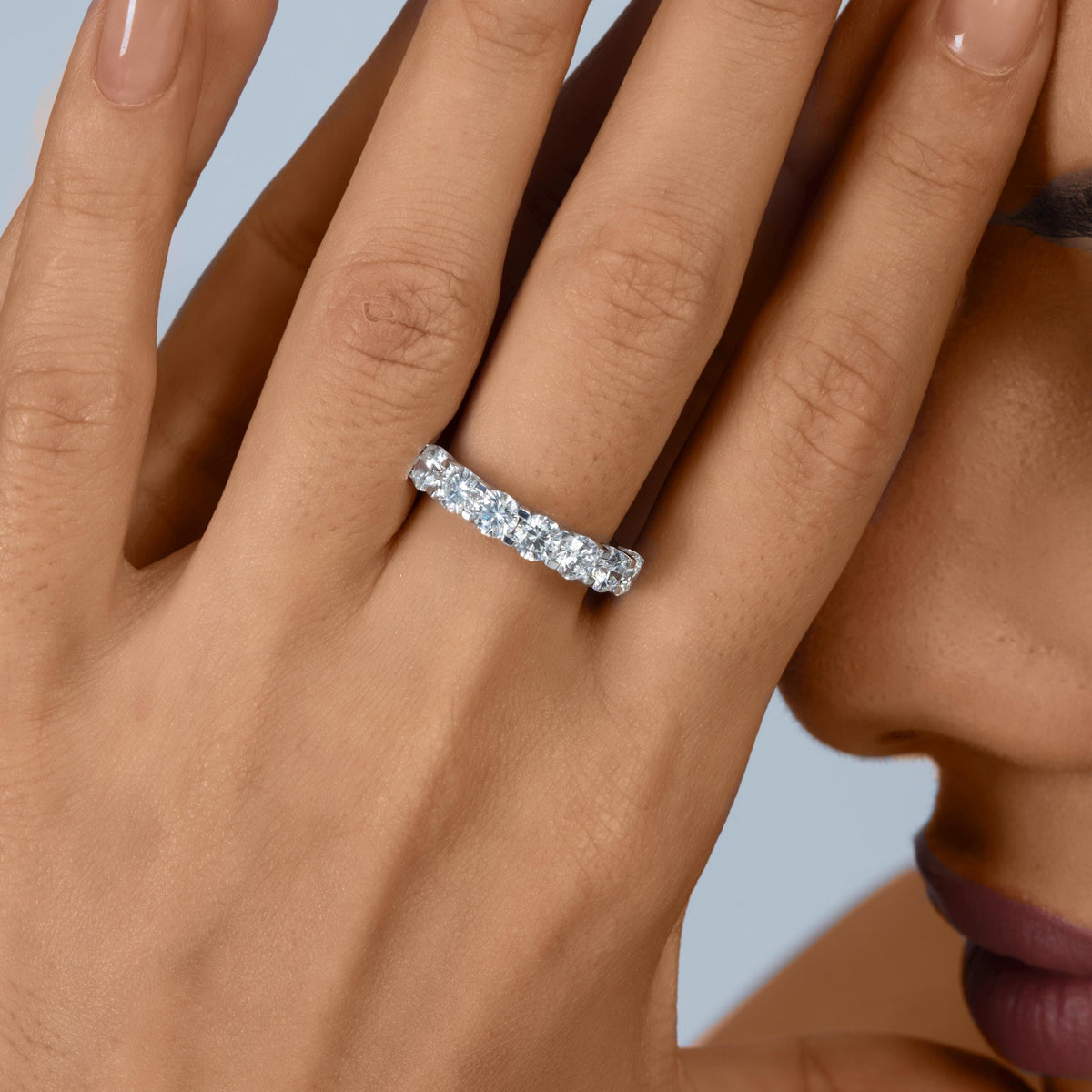2 Ctw Lab Grown Diamond Band, 7 Stone Anniversary Ring, 4.3MM U-Prong Band