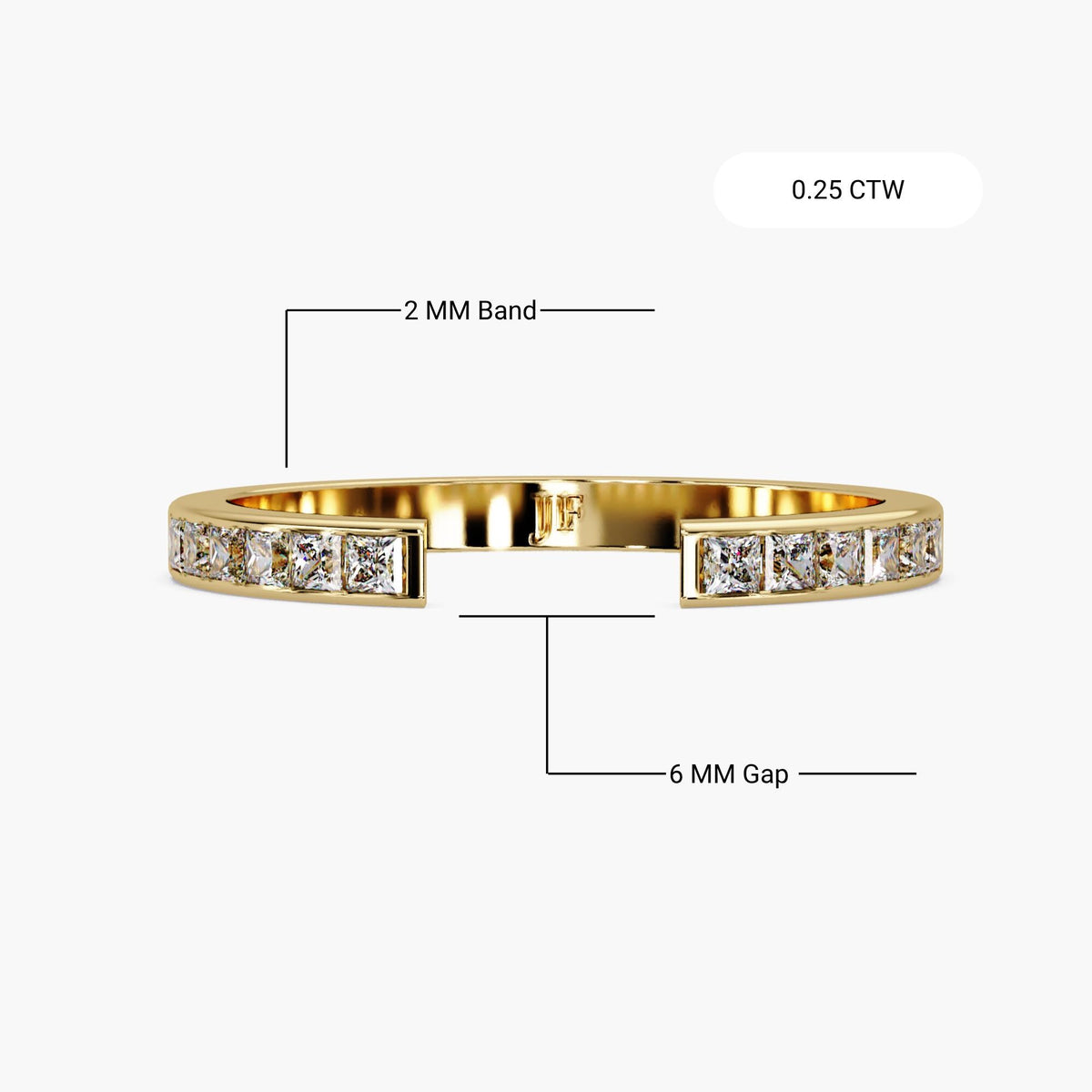Dainty 14K gold ring enhancer with princess-cut diamonds and a central gap.