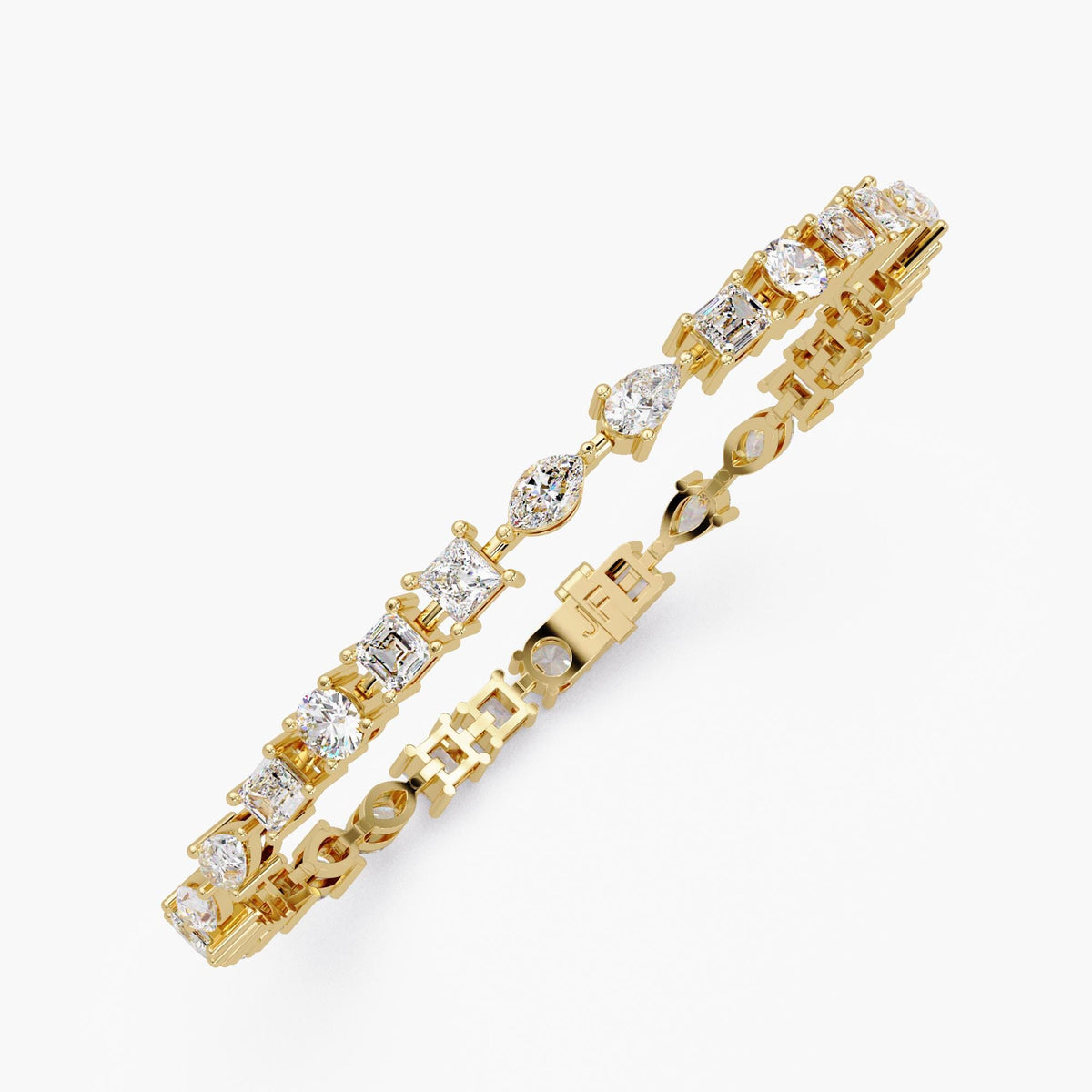 Multi Shape Lab Grown Diamond Tennis Bracelet, Stackable Diamond Wedding Bracelet, Lab Grown Diamond Bracelet, 14K Yellow Gold Bracelet, Marquise, Round, Asscher, Emerald and Pear Diamond Bridal Bracelet, Multi Shape Diamond Bracelet