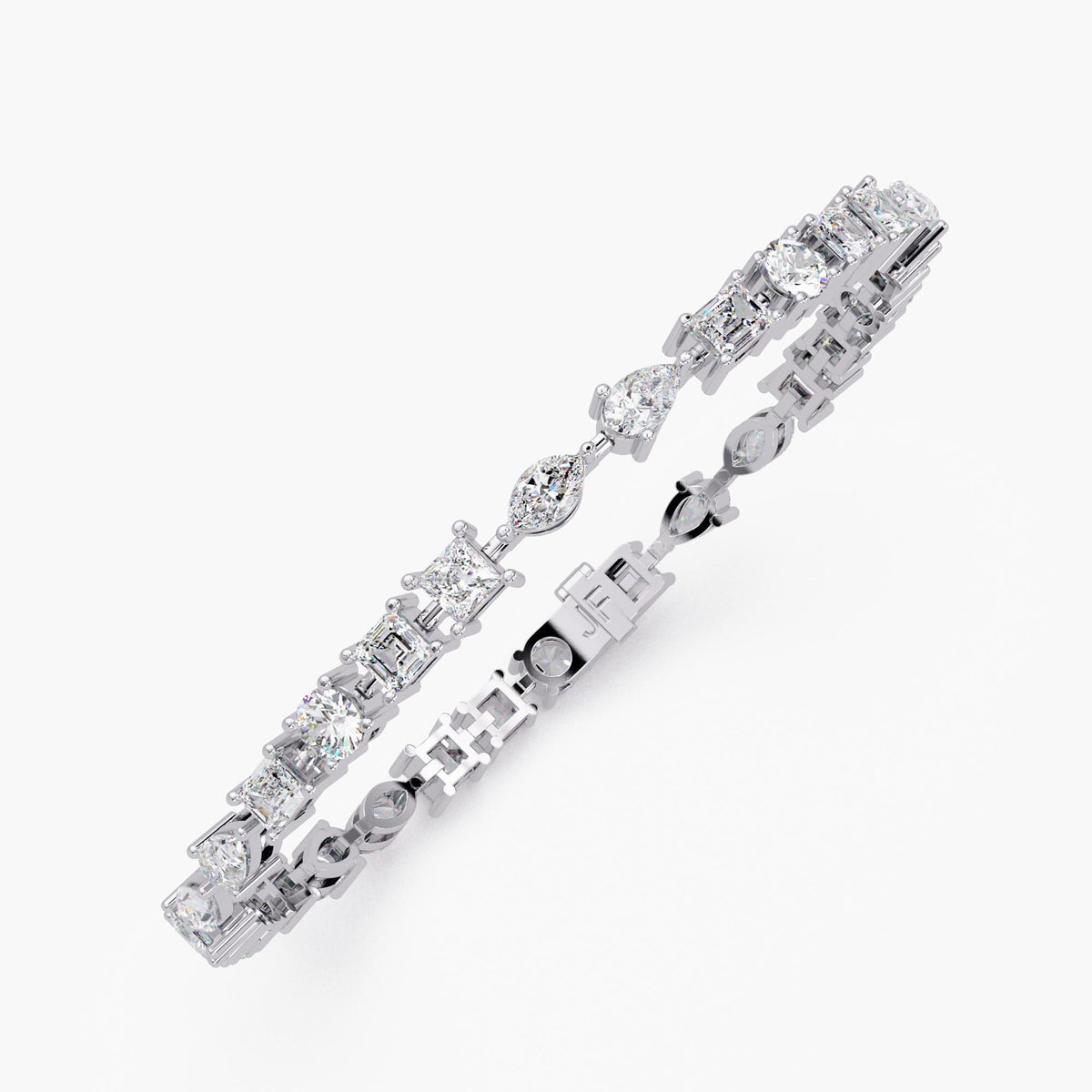 Multi Shape Lab Grown Diamond Tennis Bracelet, Stackable Diamond Wedding Bracelet, Lab Grown Diamond Bracelet, 14K Yellow Gold Bracelet, Marquise, Round, Asscher, Emerald and Pear Diamond Bridal Bracelet, Multi Shape Diamond Bracelet