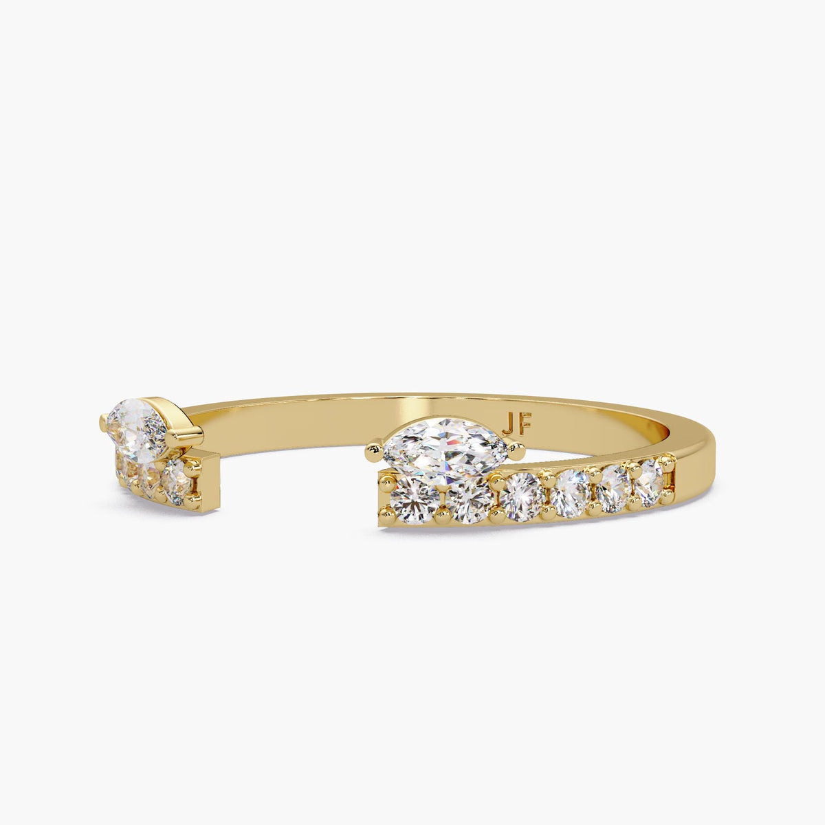 Open Wedding Bands, 6MM Wide Gap Ring, 1.7MM Half Eternity Band, Lab Grown Marquise Gap Ring