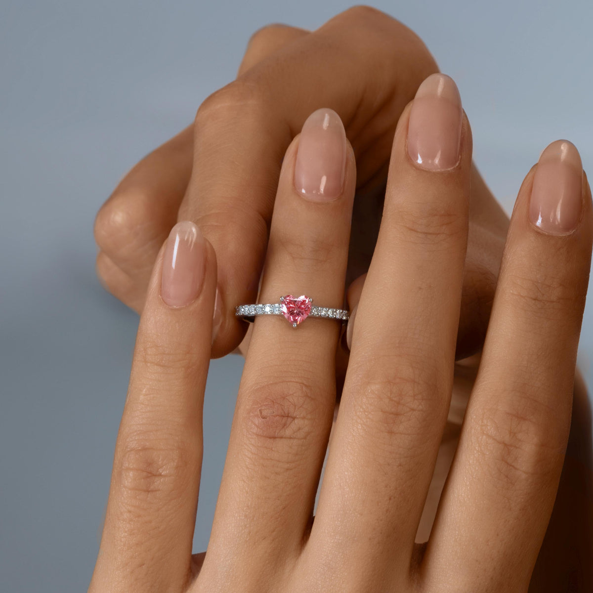 0.50 CT Heart Diamond Ring, Pink or White, IGI Certified 14K Gold