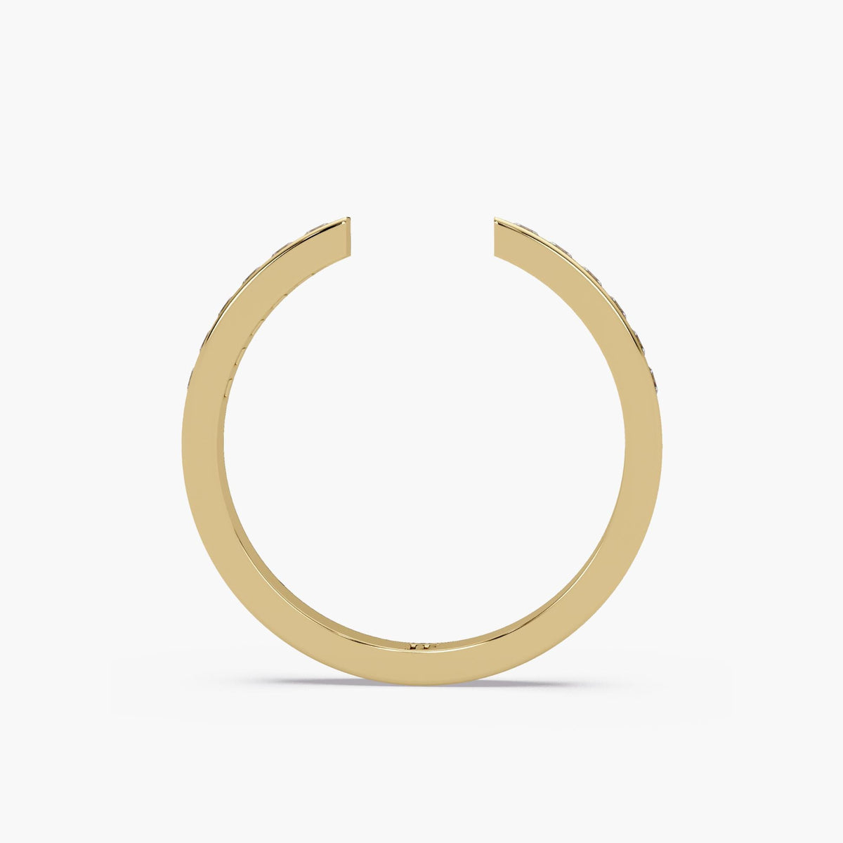 Circular yellow gold stackable band with a contemporary open silhouette.