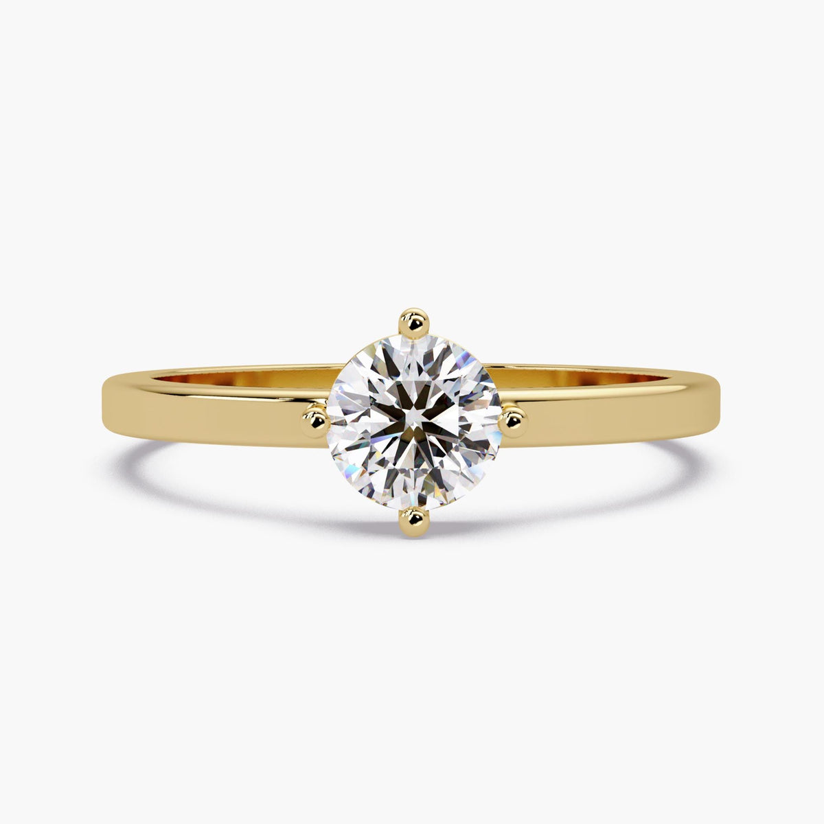 0.50 ct round lab-grown diamond ring / yellow-gold compass-set solitaire / four-prong diamond engagement ring / 14K solid gold proposal ring