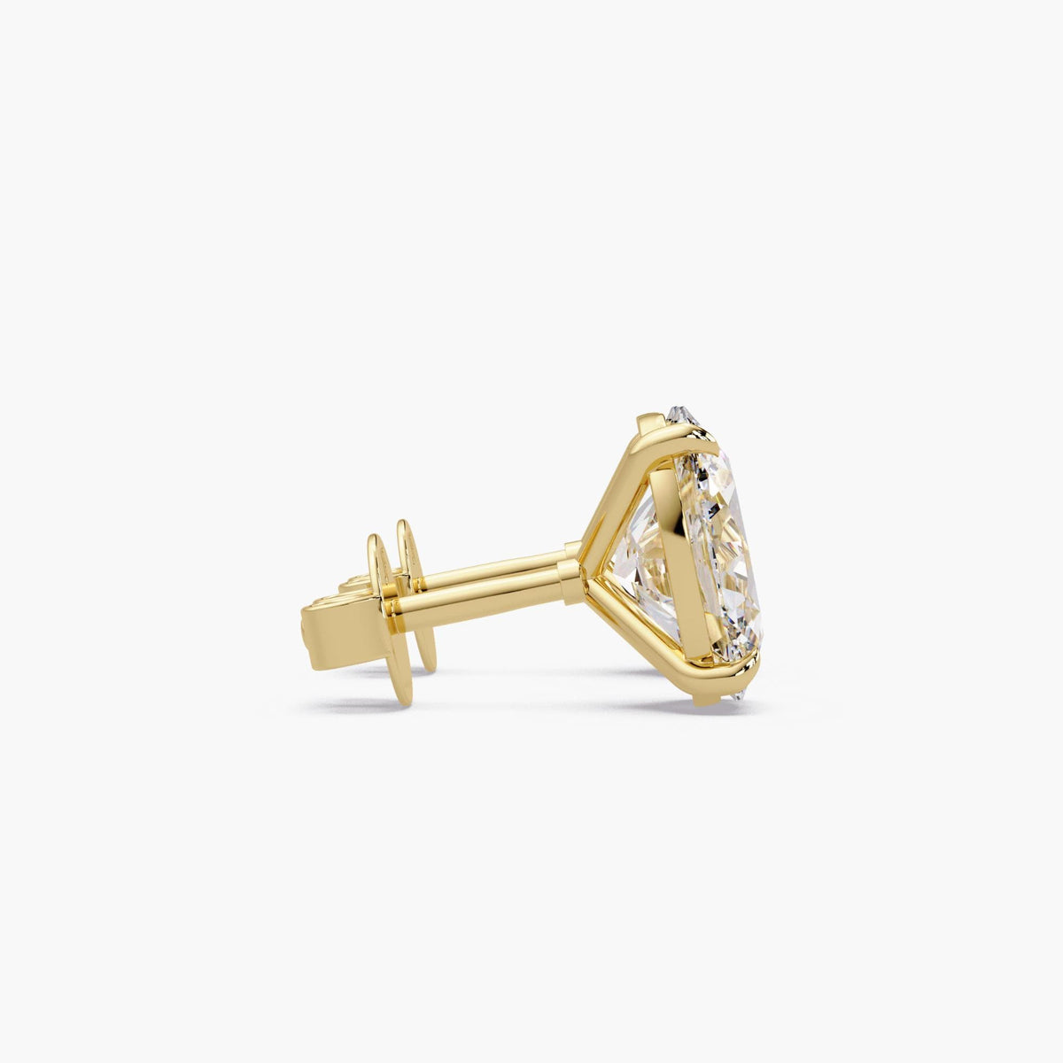 14K yellow gold oval lab-grown diamond solitaire stud earring with an open four-claw basket setting, straight post and pushback closure.