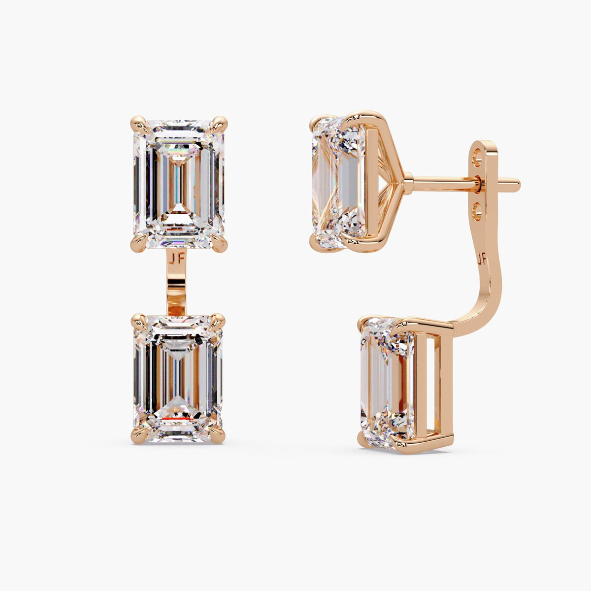 diamond stud jacket / diamond ear jacket / 14k diamond jacket / emerald cut diamond / lab grown diamond / earring enhancer / jackets for studs / front back earrings / bridal ear jackets / wedding ear jackets / solid 14k gold / handcrafted earrings / diamond drop jacket