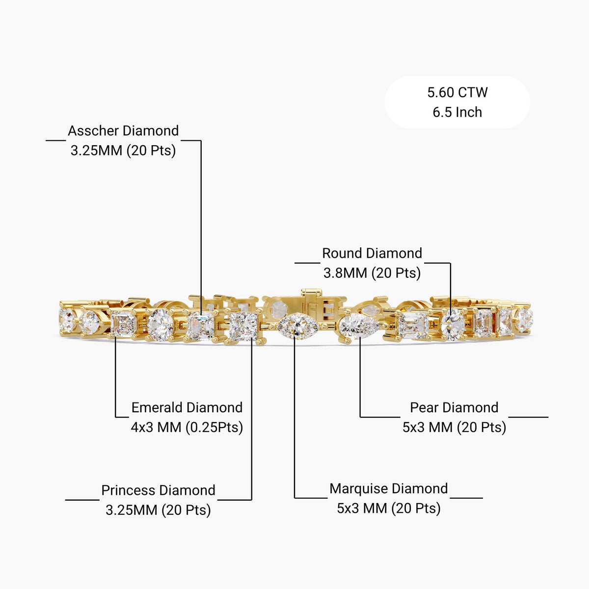 Multi Shape Lab Grown Diamond Tennis Bracelet, Stackable Diamond Wedding Bracelet, Lab Grown Diamond Bracelet, 14K Yellow Gold Bracelet, Marquise, Round, Asscher, Emerald and Pear Diamond Bridal Bracelet, Multi Shape Diamond Bracelet