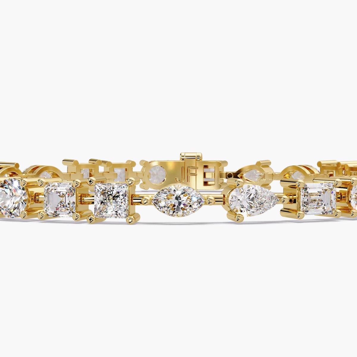 Multi Shape Lab Grown Diamond Tennis Bracelet, Stackable Diamond Wedding Bracelet, Lab Grown Diamond Bracelet, 14K Yellow Gold Bracelet, Marquise, Round, Asscher, Emerald and Pear Diamond Bridal Bracelet, Multi Shape Diamond Bracelet