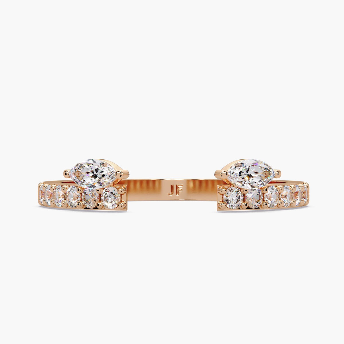 14k rose gold Open Wedding Bands, 6MM Wide Gap Ring, 1.7MM Half Eternity Band, Lab Grown Marquise Gap Ring