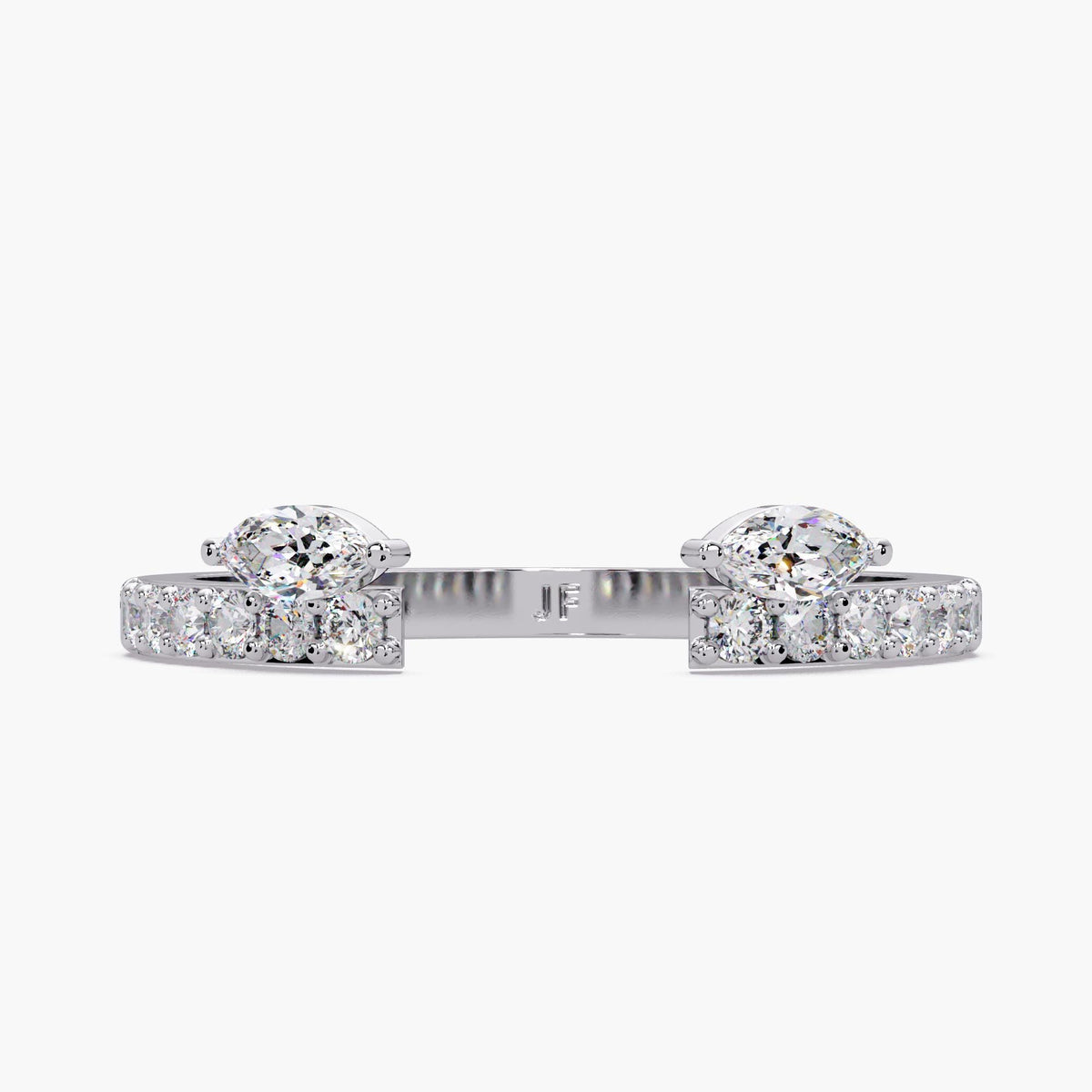 14k white gold Open Wedding Bands, 6MM Wide Gap Ring, 1.7MM Half Eternity Band, Lab Grown Marquise Gap Ring