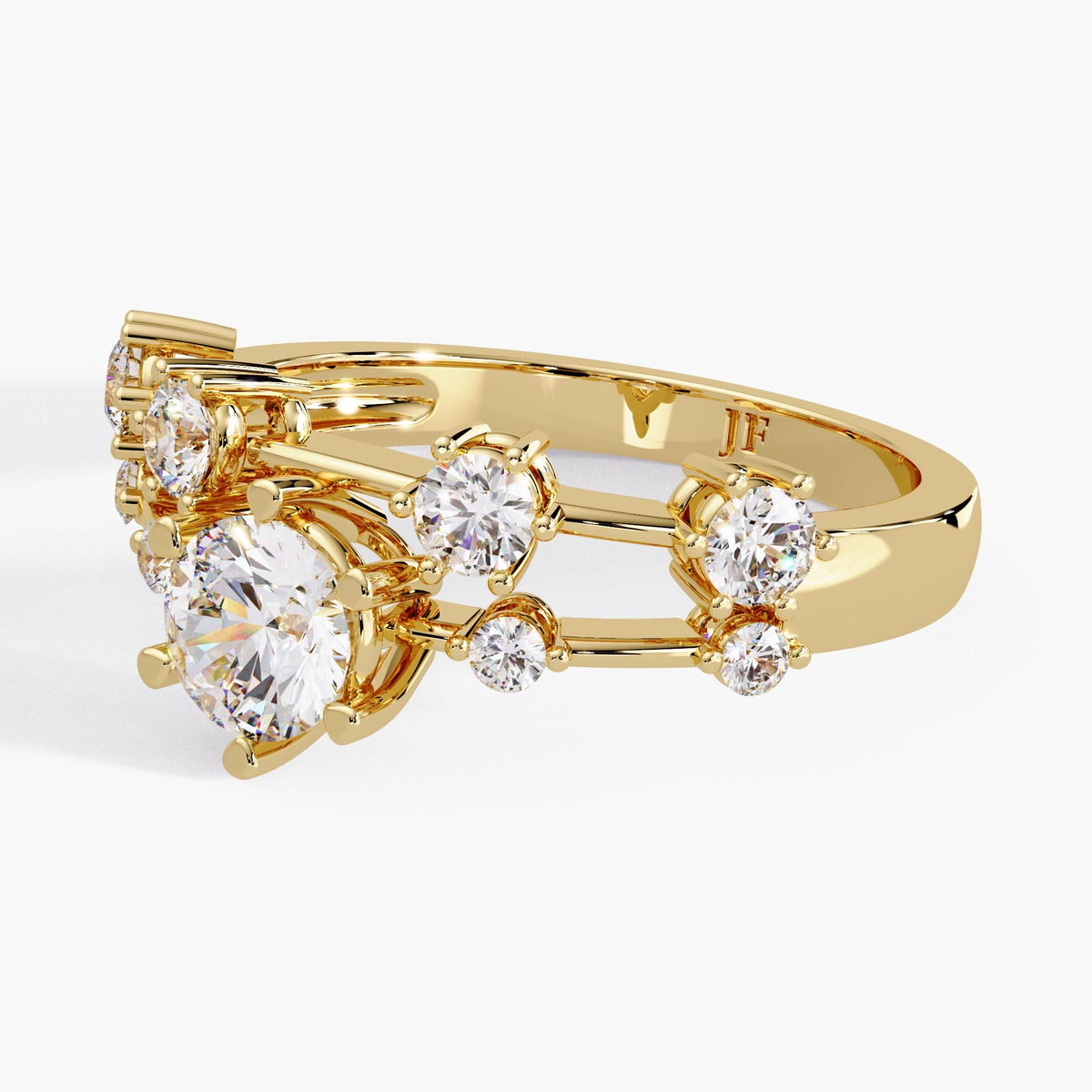 14k yellow gold Scattered ring / Gold band with scattered diamonds / Diamond cluster band / Unique diamond cluster ring / Confetti diamond ring / Diamond dot ring / Gold wedding with diamonds