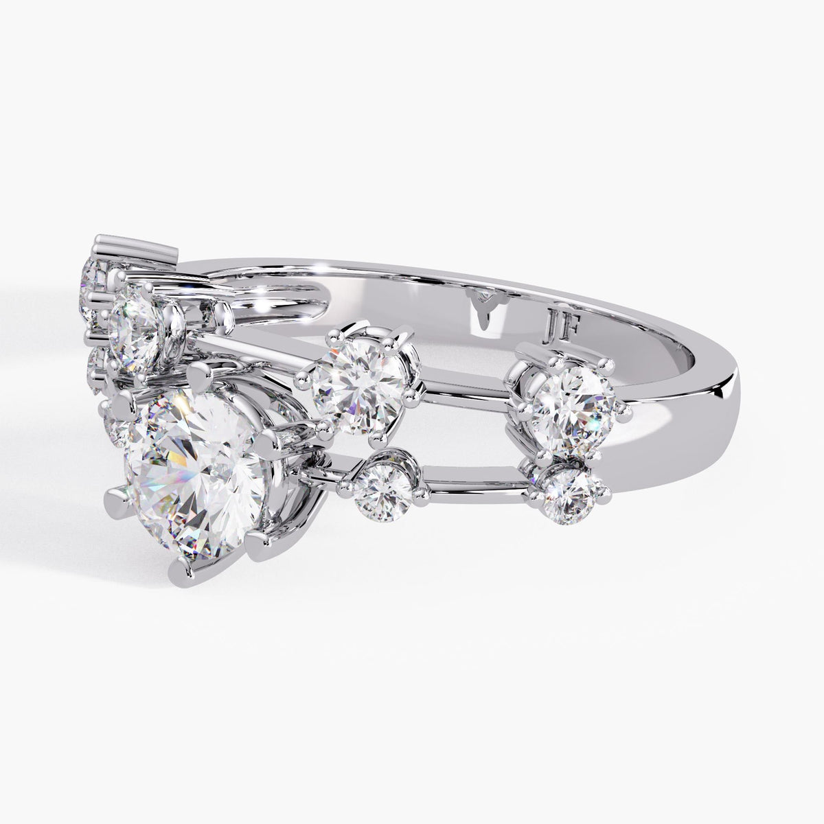 14k white gold Scattered ring / Gold band with scattered diamonds / Diamond cluster band / Unique diamond cluster ring / Confetti diamond ring / Diamond dot ring / Gold wedding with diamonds