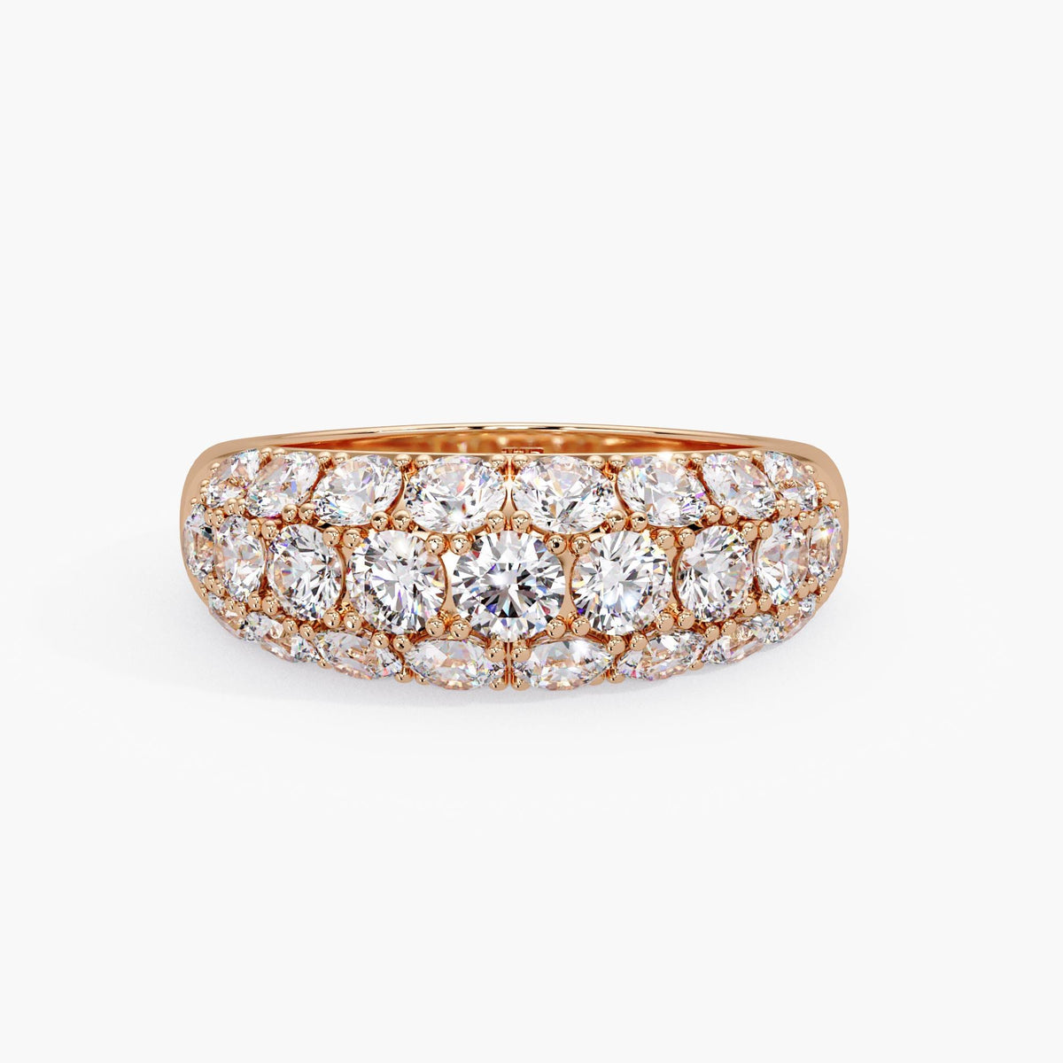 14K rose Gold Dome Pavé Lab Grown Diamond Ring, Solid Gold Diamond Band, Statement Wedding Ring, Luxurious Anniversary Gift