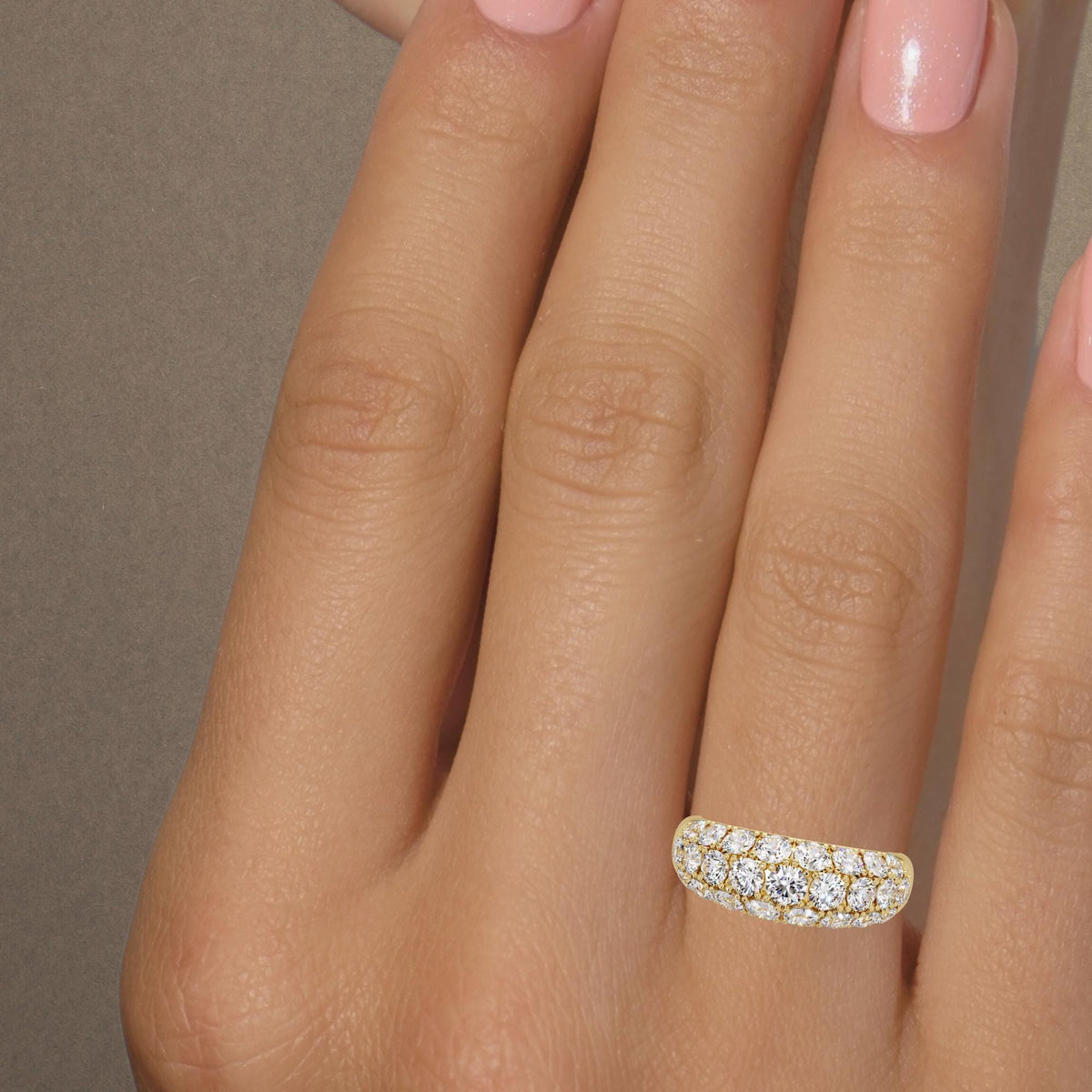 14K Gold Dome Pavé Lab Grown Diamond Ring, Solid Gold Diamond Band, Statement Wedding Ring, Luxurious Anniversary Gift